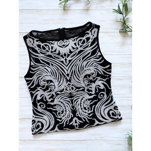 Joseph Ribkoff Trends Black & White Beaded Formal Evening Sleeveless Vintage Top